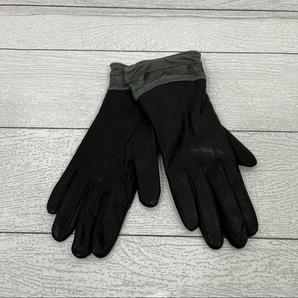 Grandoe Black/Gray Leather Angora Lambswool‎ Size 7.5